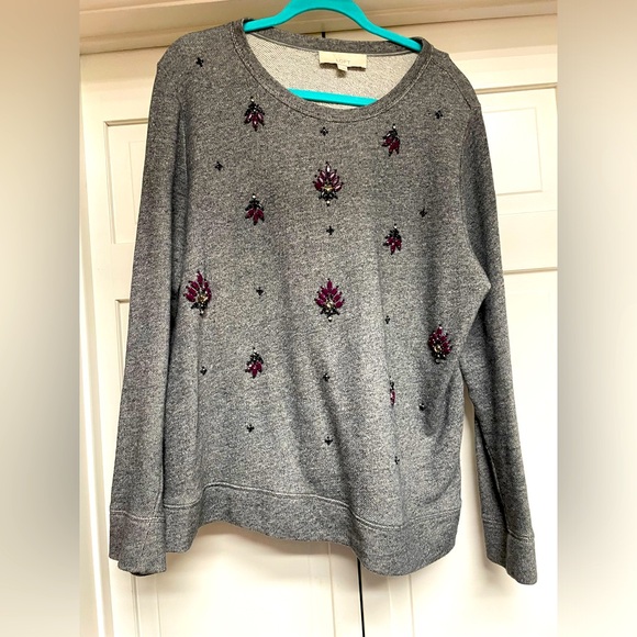 EUC LOFT gray sweater with embellished front. 100 percent cotton. - Picture 1 of 7